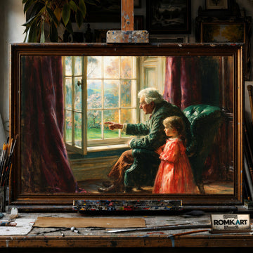 Grandpa and the Child - Hand-Painted Oil Painting - View 1