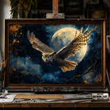 Great Horned Owl Full Moon hand-painted oil painting on canvas