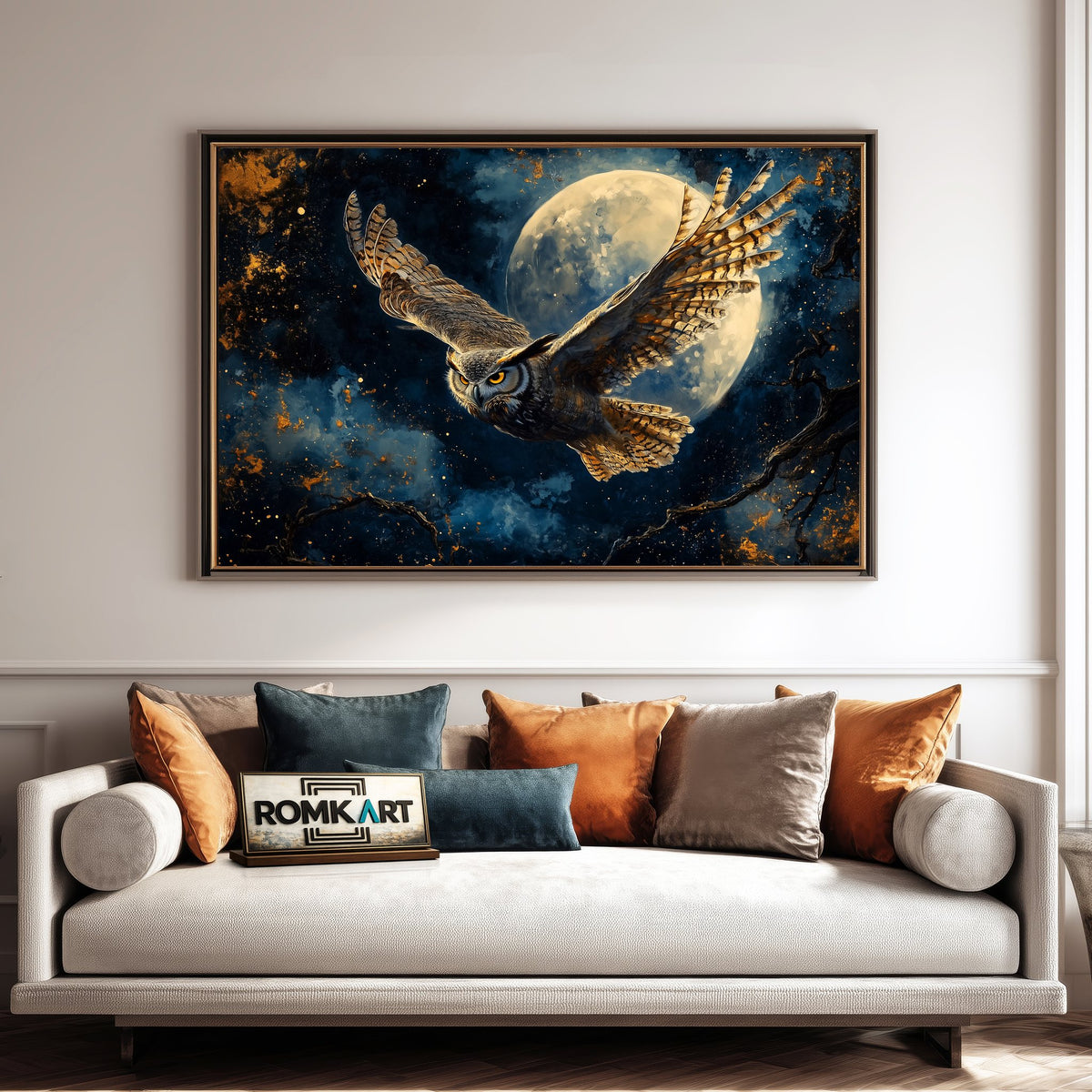 Great Horned Owl Full Moon Bird Oil Painting - image 4