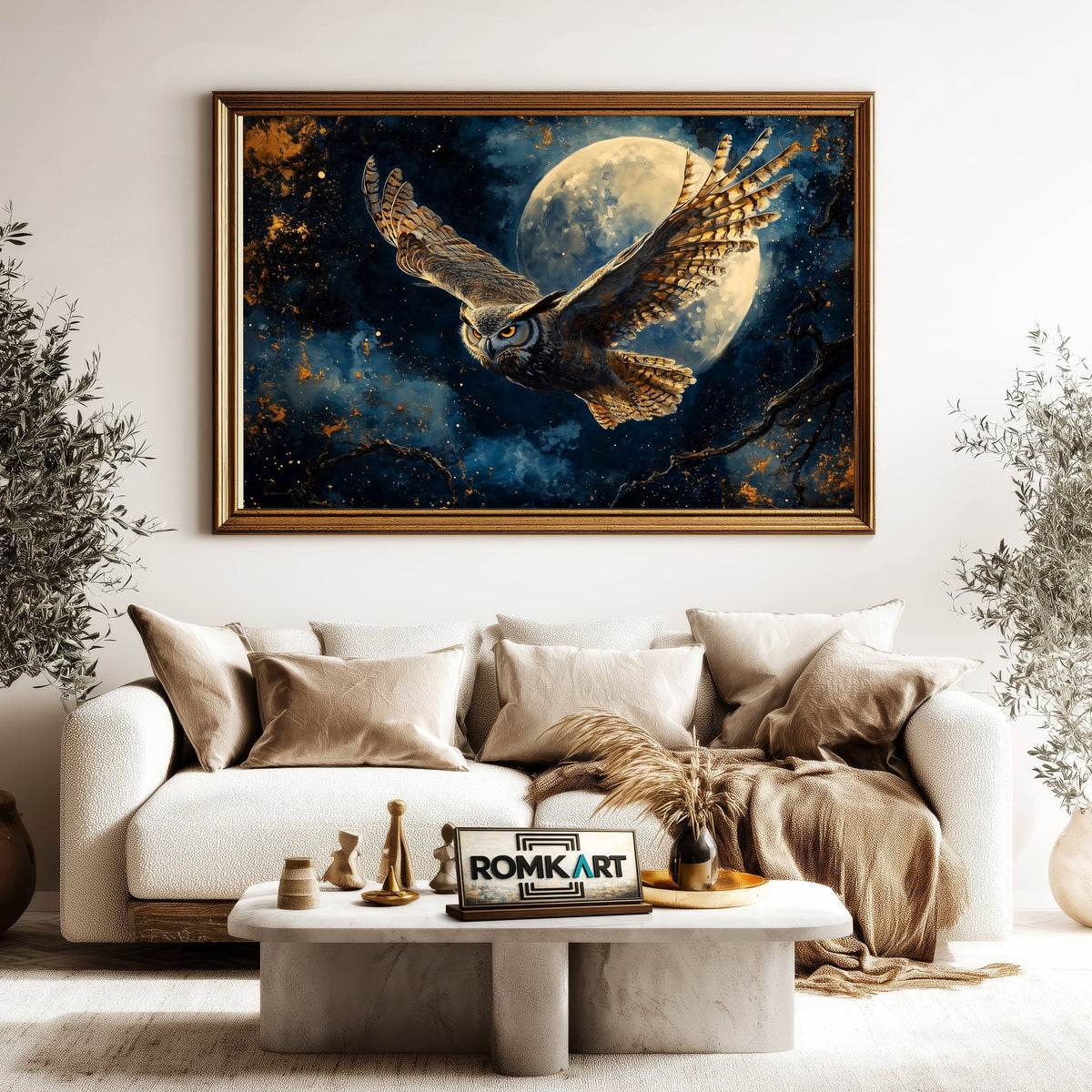 Great Horned Owl Full Moon Bird Oil Painting - image 5