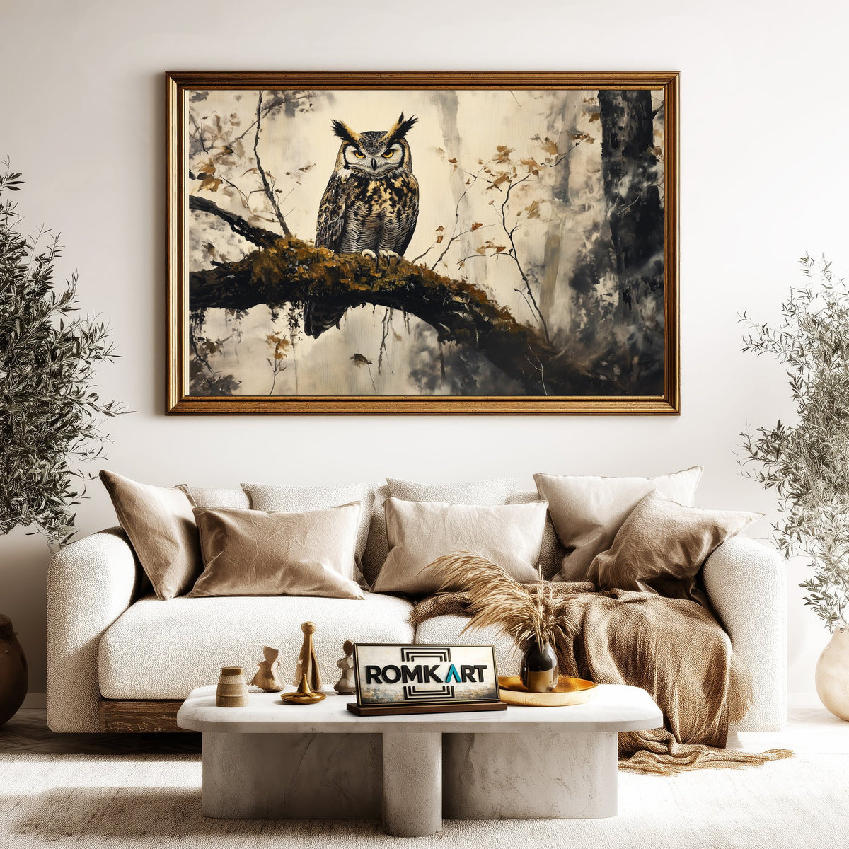 Great Horned Owl in the Forest Mist Bird Oil Painting - image 5