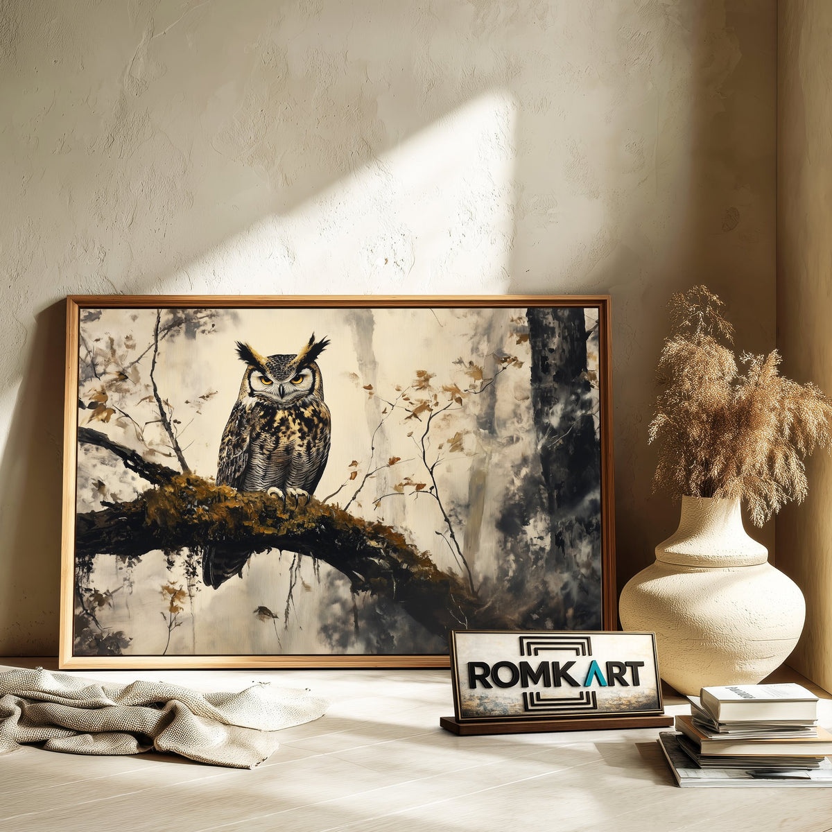 Great Horned Owl in the Forest Mist Bird Oil Painting - image 6