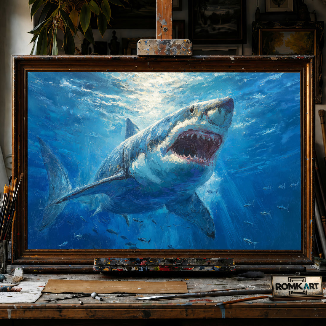 Great White Shark hand-painted oil painting on canvas