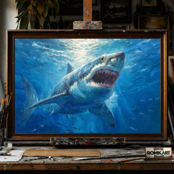 Great White Shark hand-painted oil painting on canvas