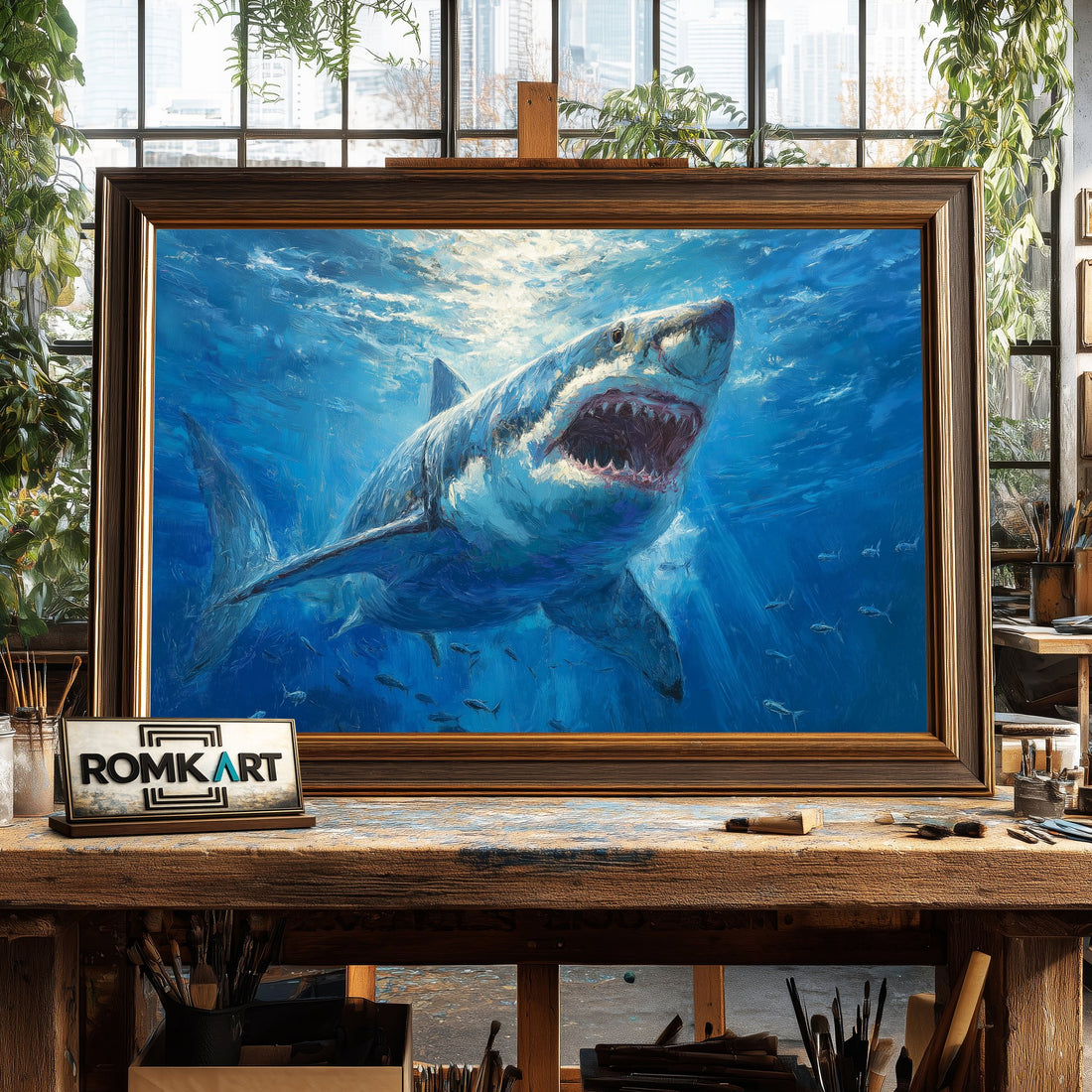 Great White Shark hand-painted oil painting on canvas