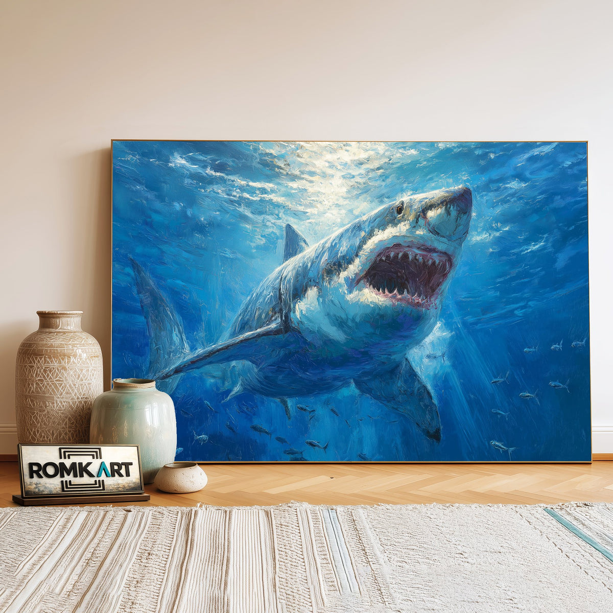 Great White Shark Marine Life Oil Painting - image 3