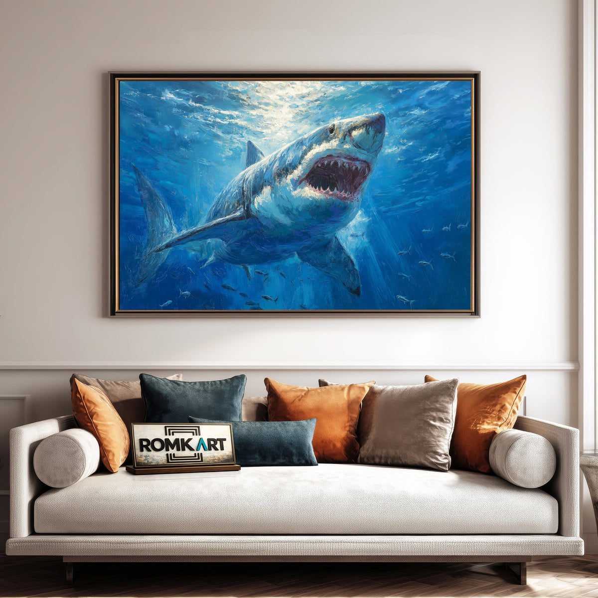 Great White Shark Marine Life Oil Painting - image 4