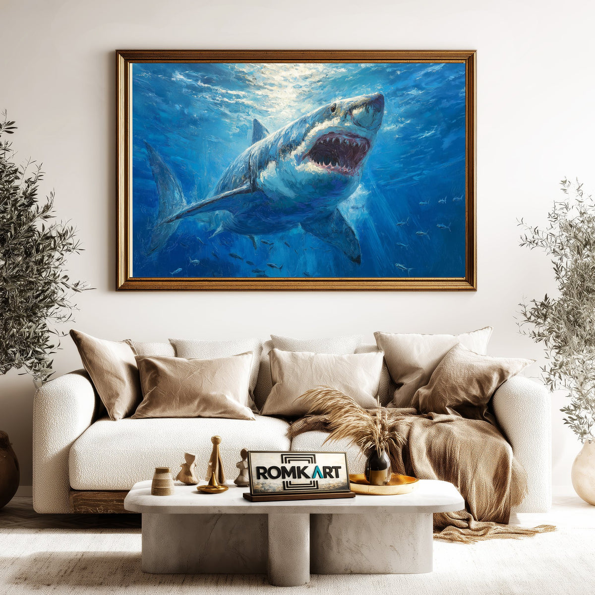 Great White Shark Marine Life Oil Painting - image 5