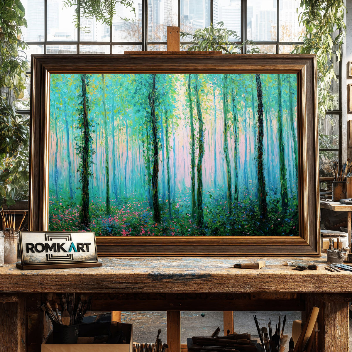 Green Forest through Spring Rain Forest Landscape Oil Painting - image 2