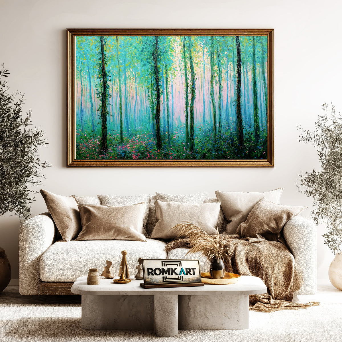 Green Forest through Spring Rain Forest Landscape Oil Painting - image 5