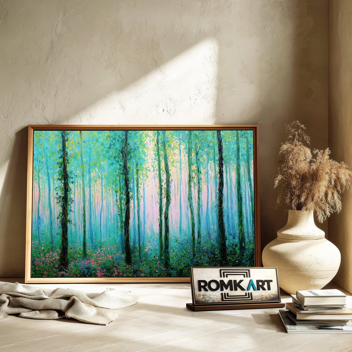 Green Forest through Spring Rain Forest Landscape Oil Painting - image 6