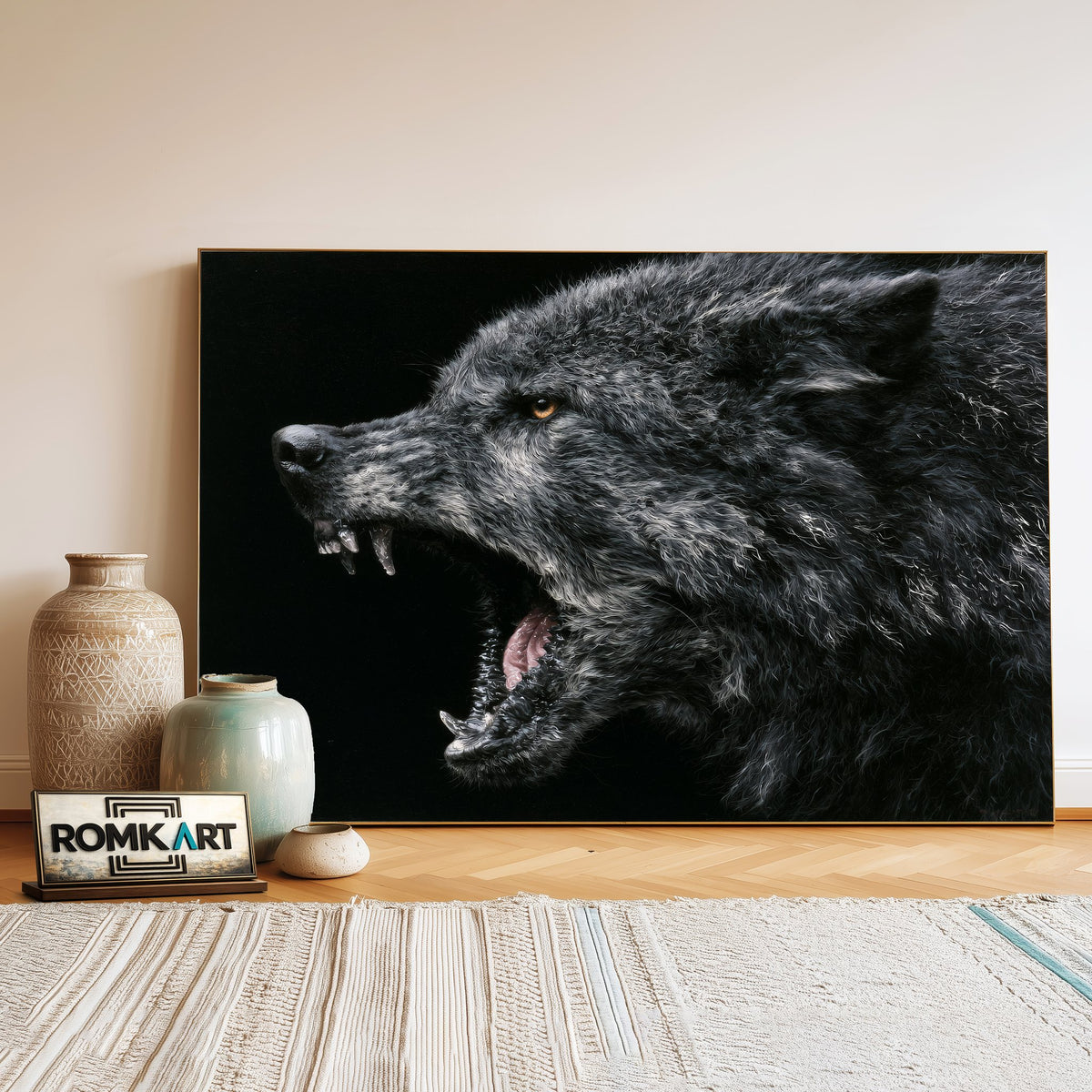Grey Wolf's Head Oil Painting - image 3