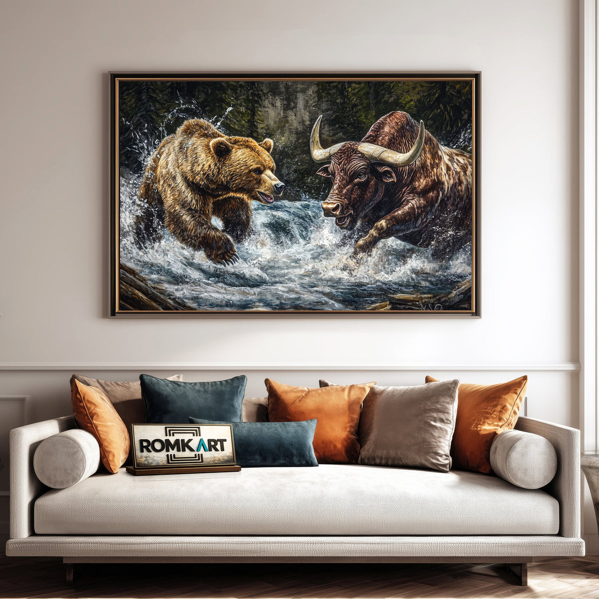 Grizzly Bear and Bull Farm Animal Oil Painting - image 4