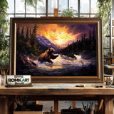 Grizzly Bear in River Forest Sunset Wildlife Oil Painting - image 2