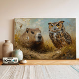 Groundhog and Owl Bird Oil Painting - image 3