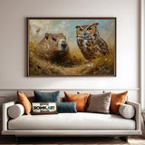 Groundhog and Owl Bird Oil Painting - image 4