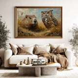 Groundhog and Owl Bird Oil Painting - image 5