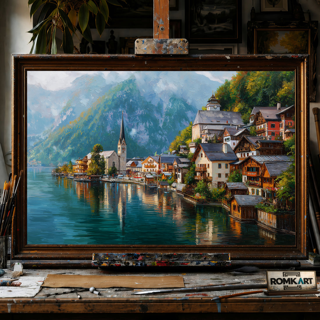 Hallstatt Village hand-painted oil painting on canvas