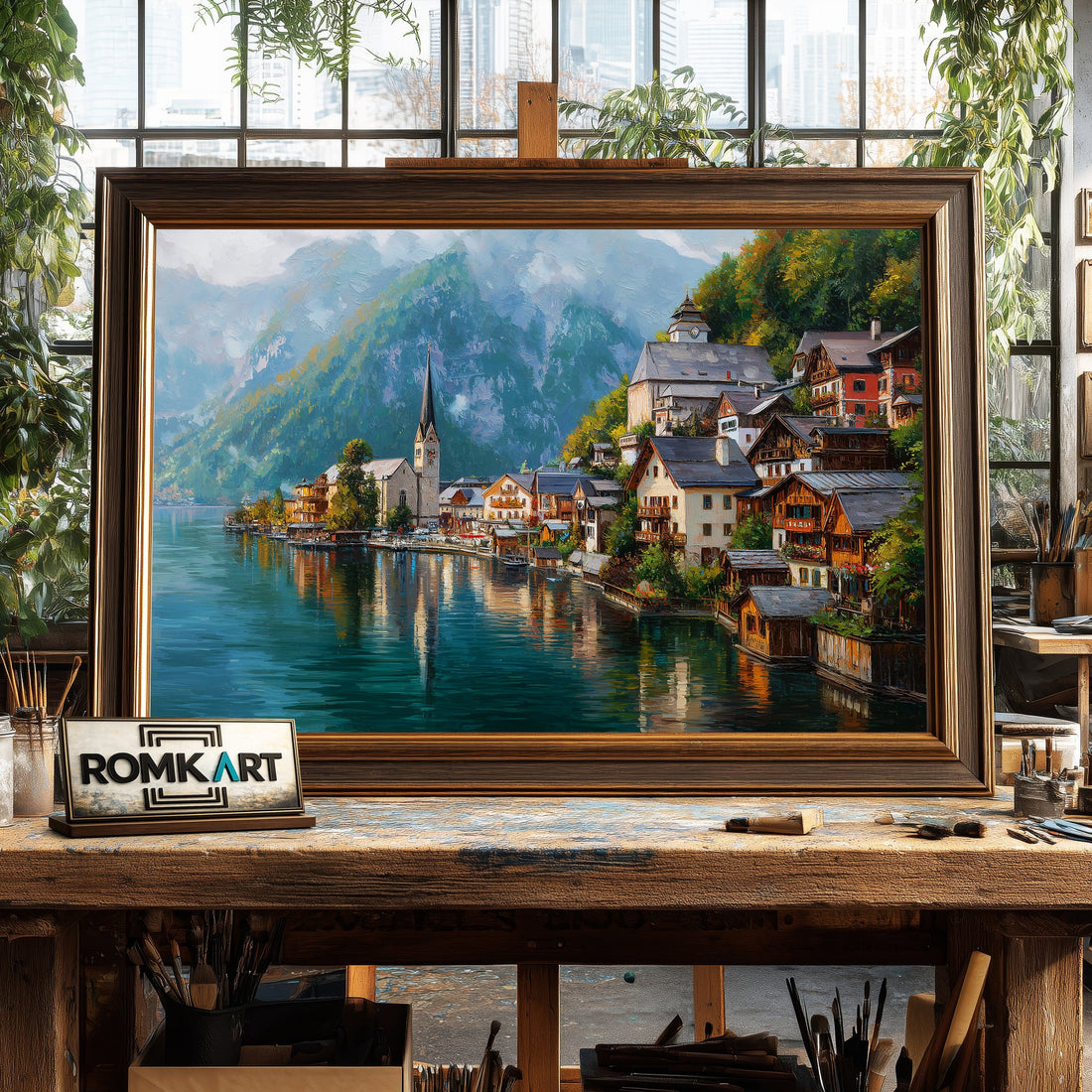 Hallstatt Village hand-painted oil painting on canvas
