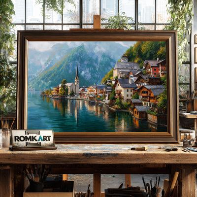 Hallstatt Village Countryside Oil Painting - image 2