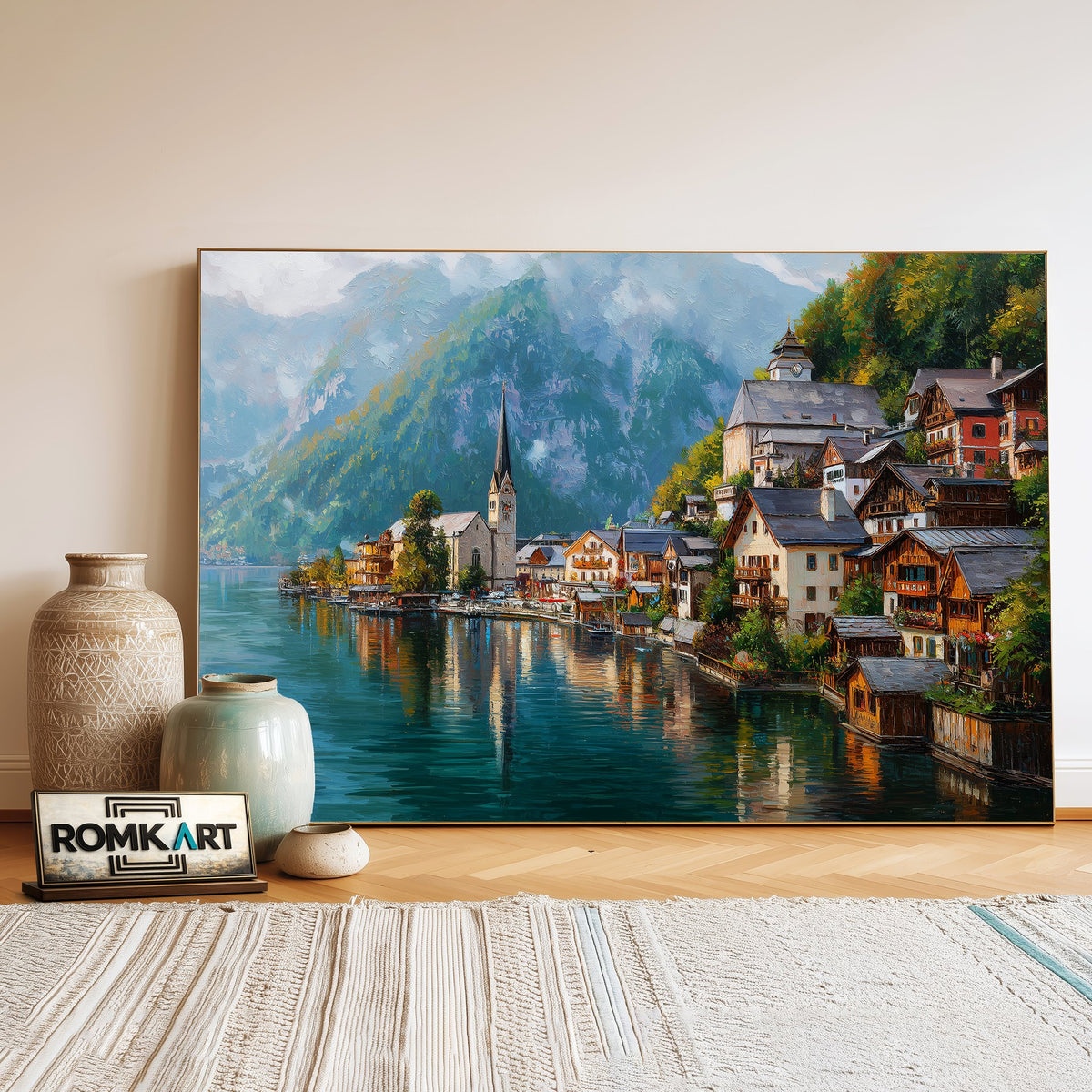 Hallstatt Village Countryside Oil Painting - image 3