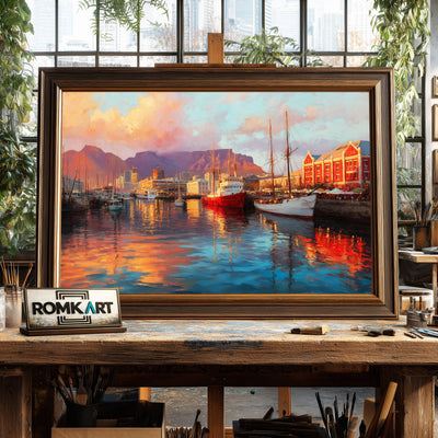 Harbor Scene at Sunset Harbor Seascape Oil Painting - image 2