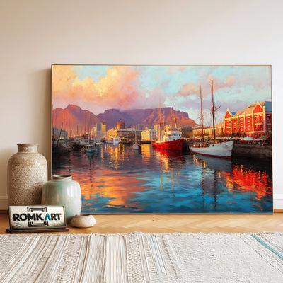 Harbor Scene at Sunset Harbor Seascape Oil Painting - image 3