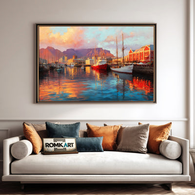Harbor Scene at Sunset Harbor Seascape Oil Painting - image 4
