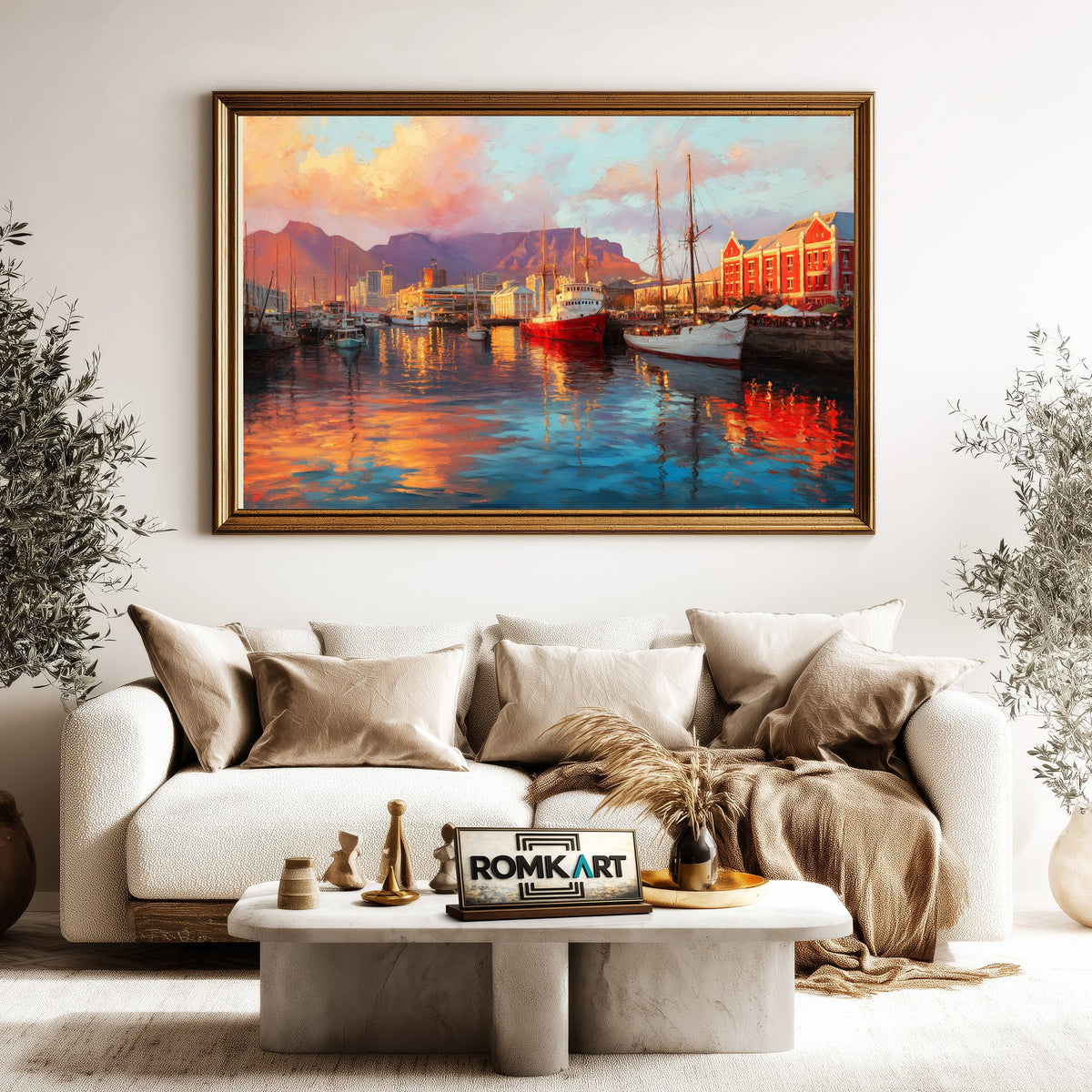 Harbor Scene at Sunset Harbor Seascape Oil Painting - image 5