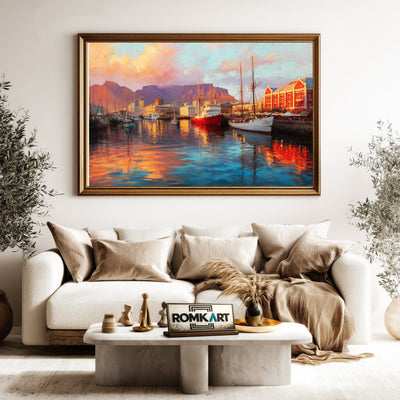 Harbor Scene at Sunset Harbor Seascape Oil Painting - image 5
