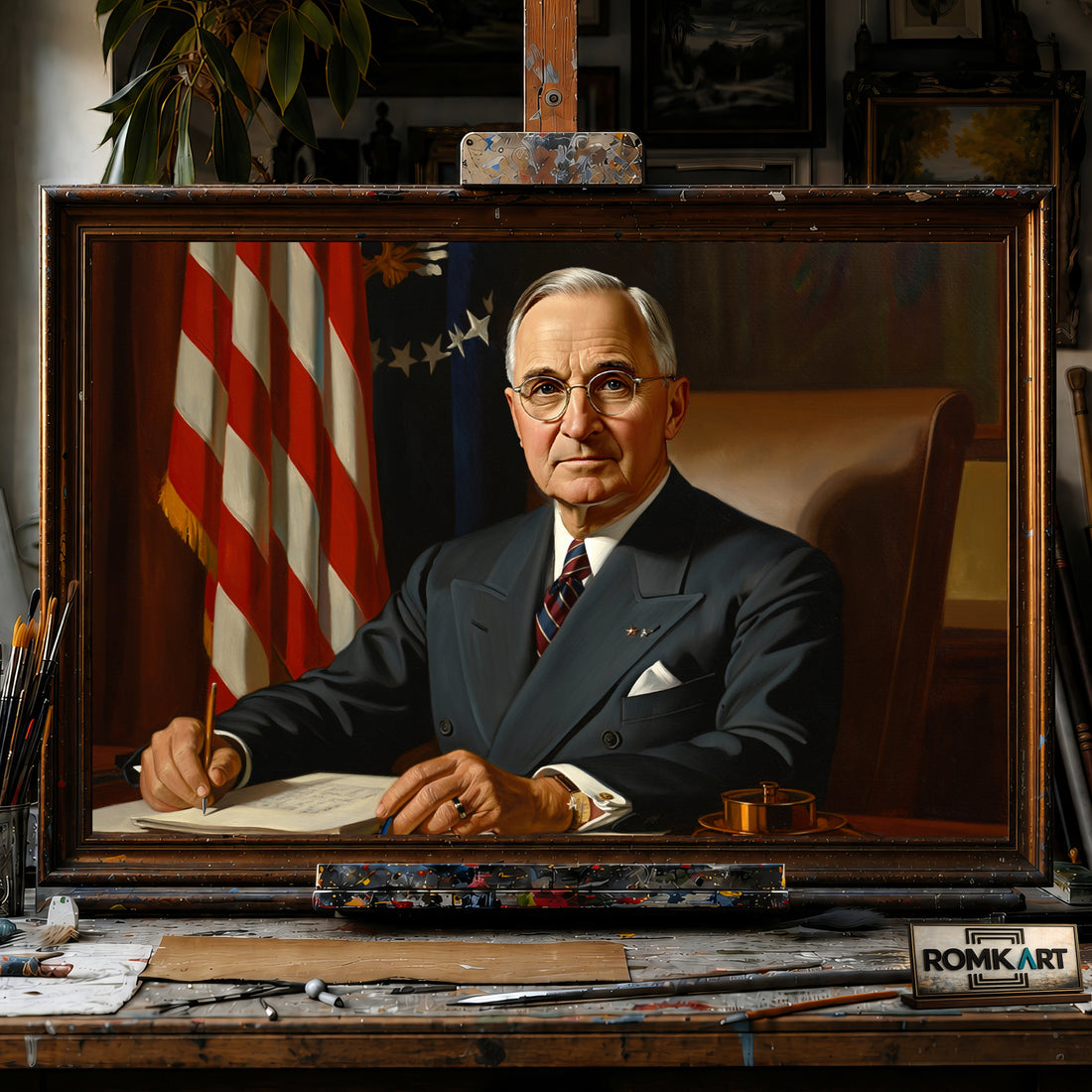 Harry S Truman hand-painted oil painting on canvas