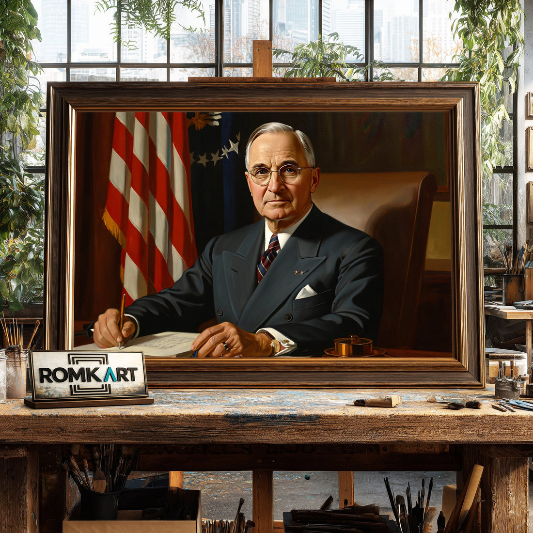 Harry S Truman hand-painted oil painting on canvas