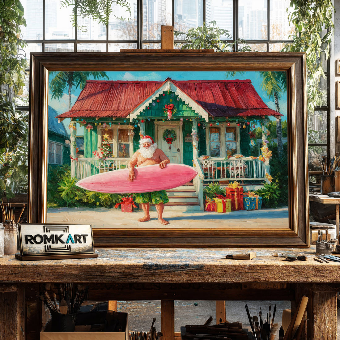 Hawaiian Santa Claus hand-painted oil painting on canvas