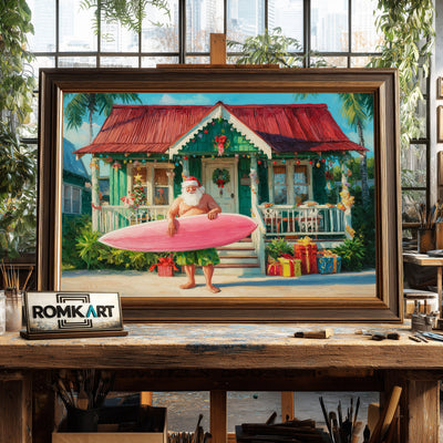 Hawaiian Santa Claus Figurative Oil Painting - image 2