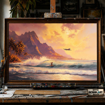 Hawaiian Surfing Scene at Sunrise Sports Oil Painting