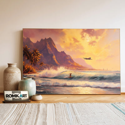 Hawaiian Surfing Scene at Sunrise Sports Oil Painting - image 3
