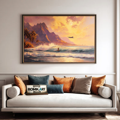 Hawaiian Surfing Scene at Sunrise Sports Oil Painting - image 4