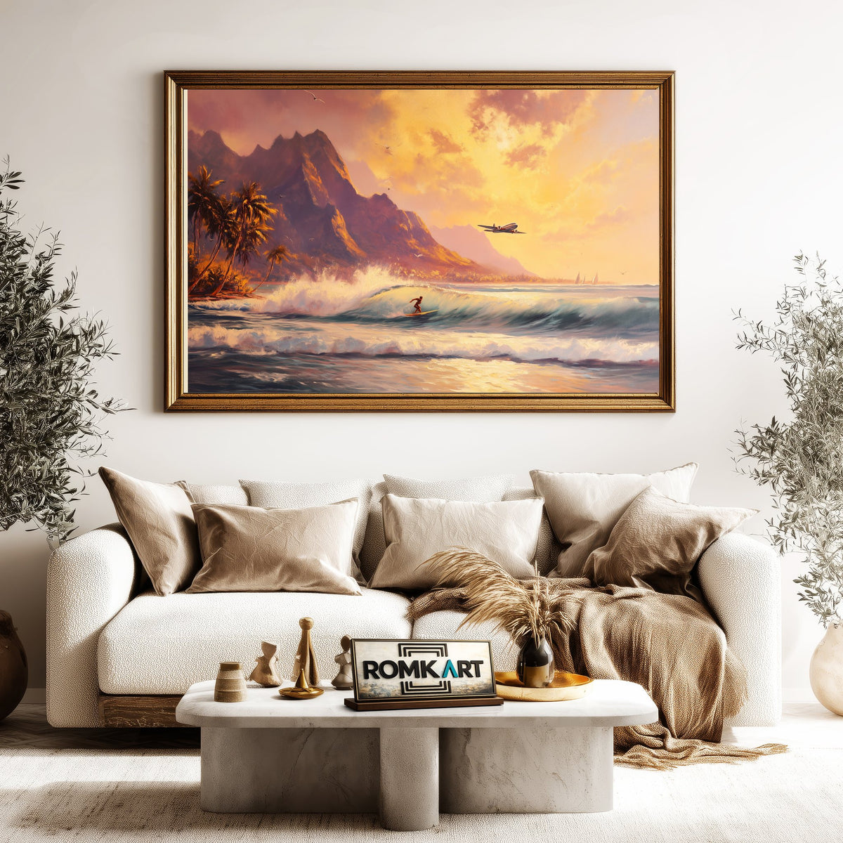 Hawaiian Surfing Scene at Sunrise Sports Oil Painting - image 5