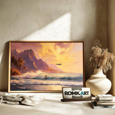 Hawaiian Surfing Scene at Sunrise Sports Oil Painting - image 6