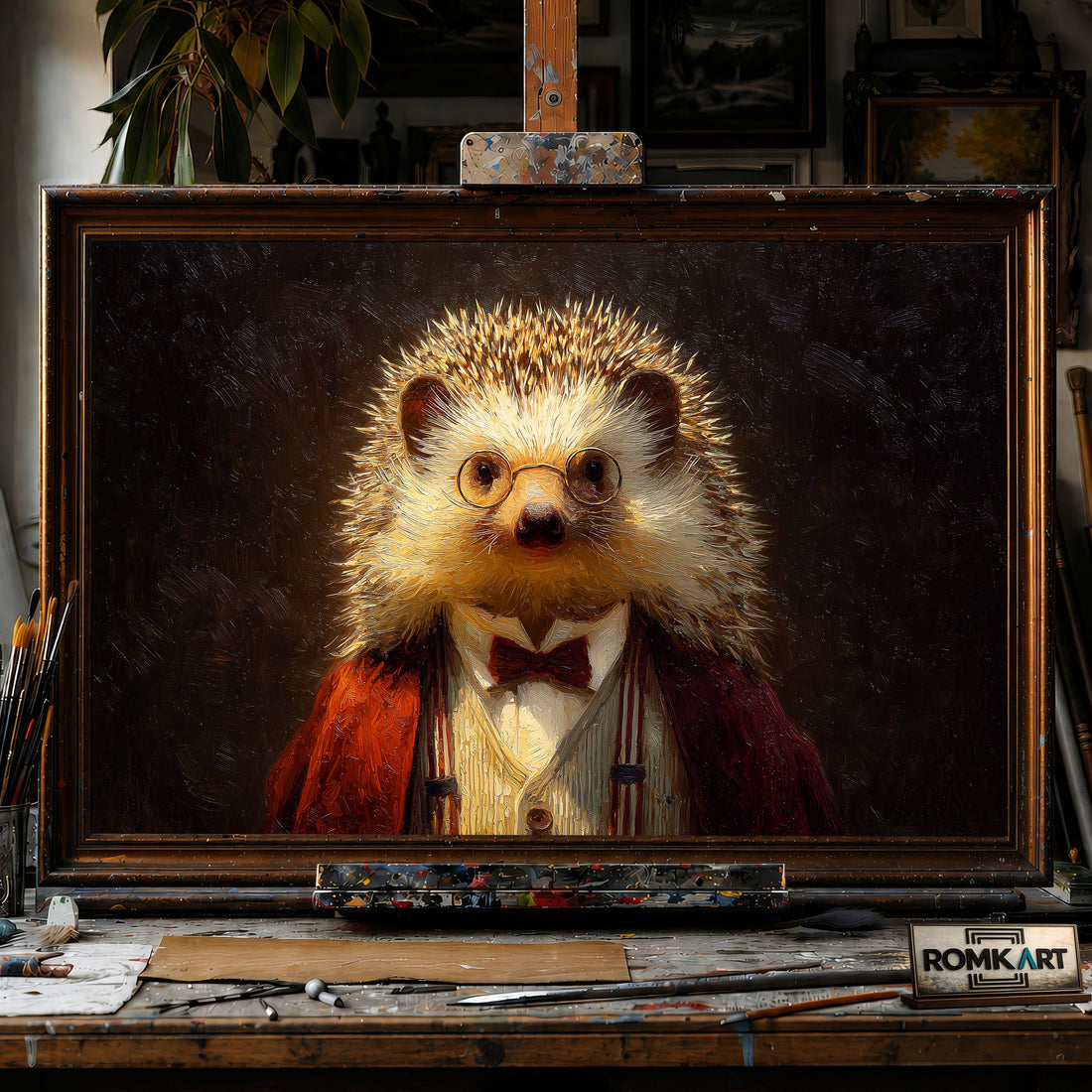 Hedgehog Professor - Hand-Painted Oil Painting - View 1
