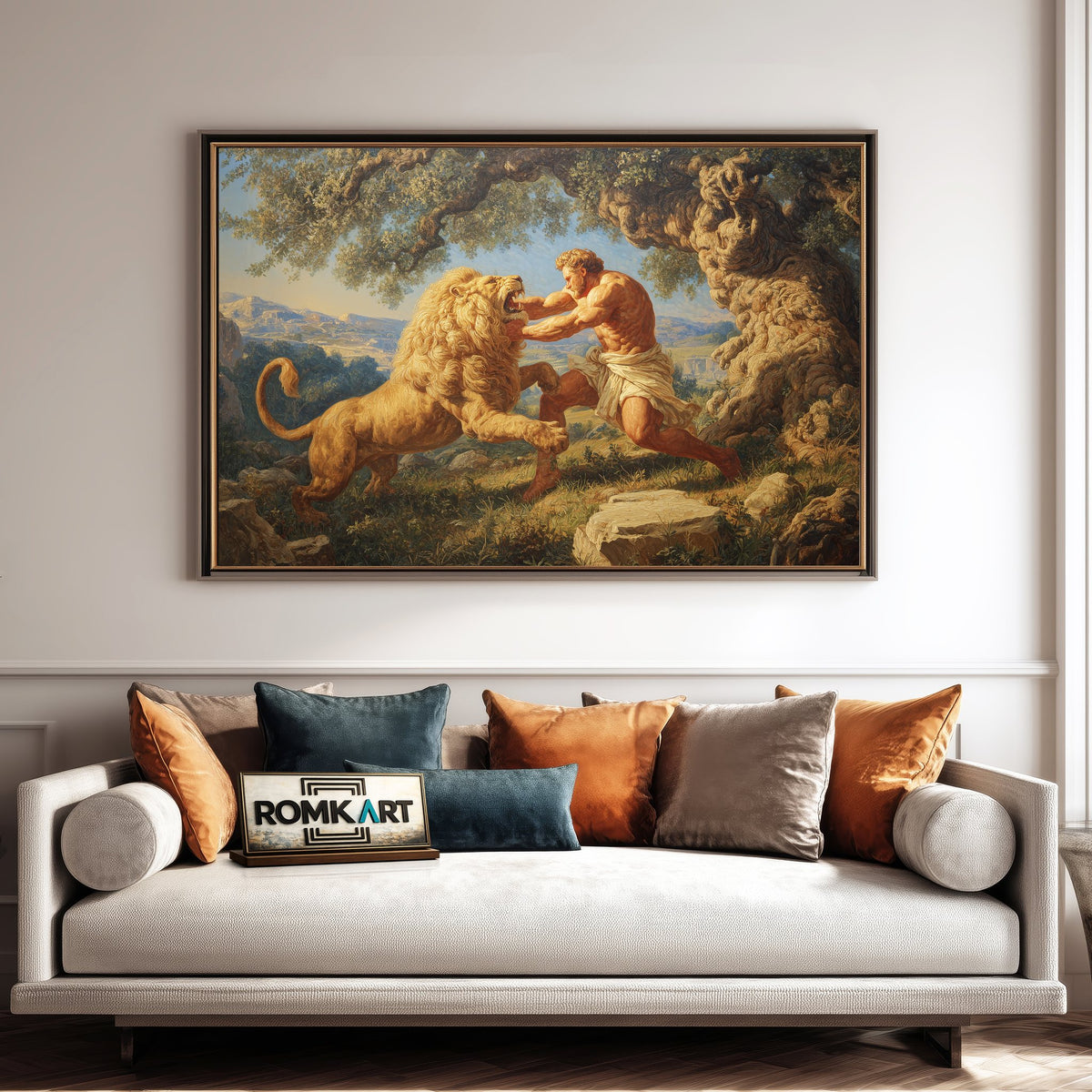Hercules Fighting Nemean Lion Fantasy Oil Painting - image 4