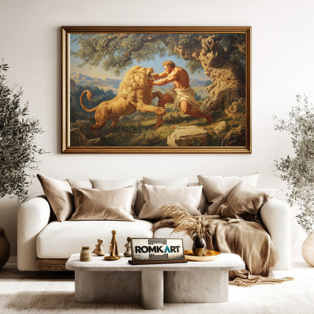 Hercules Fighting Nemean Lion Fantasy Oil Painting - image 5