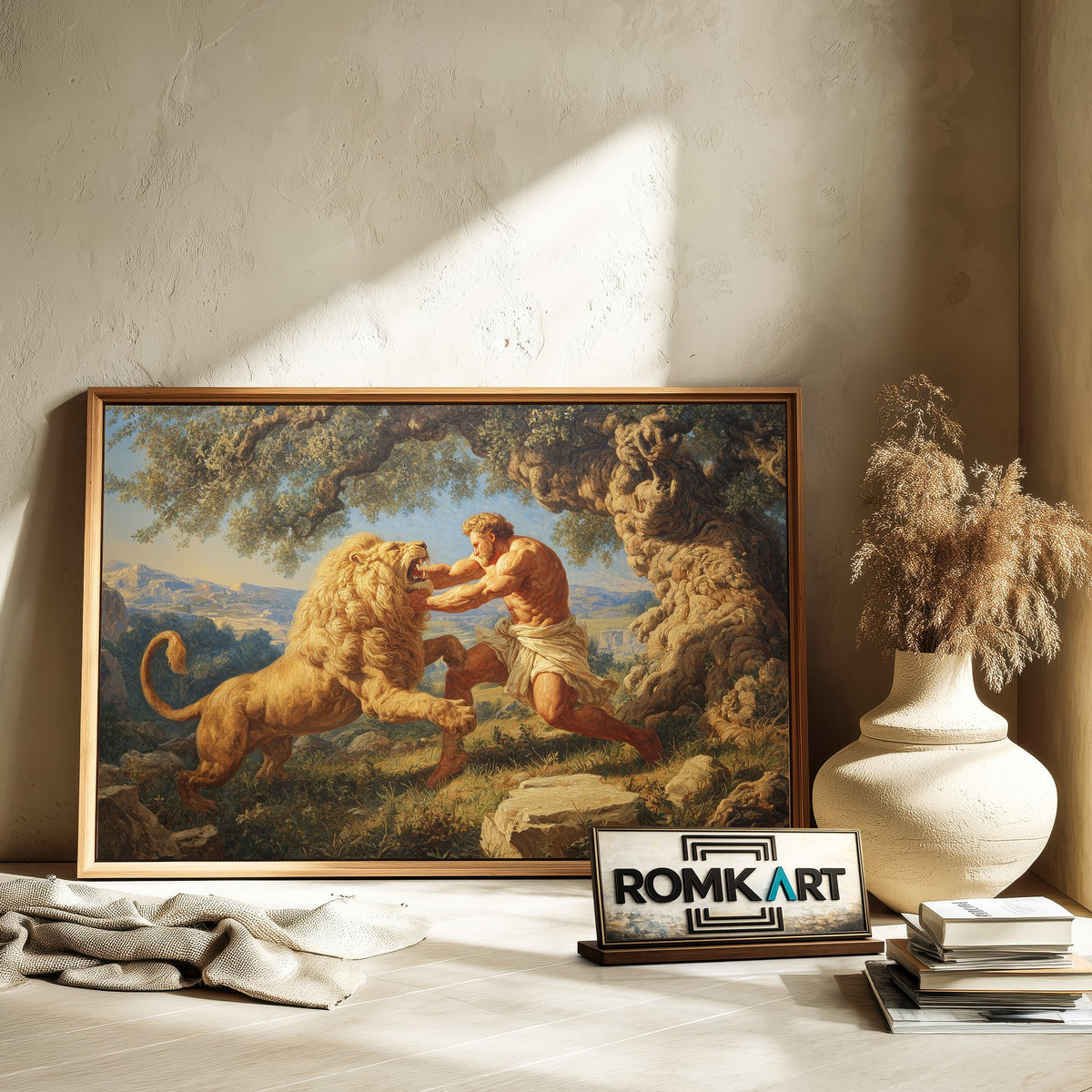 Hercules Fighting Nemean Lion Fantasy Oil Painting - image 6