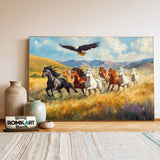 Herd of Wild Horses and Bald Eagle Equestrian Oil Painting - image 3