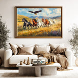 Herd of Wild Horses and Bald Eagle Equestrian Oil Painting - image 5