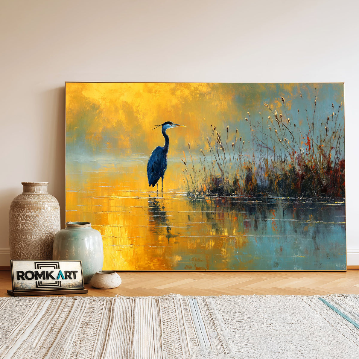 Heron In Shallow Water Oil Painting - image 3