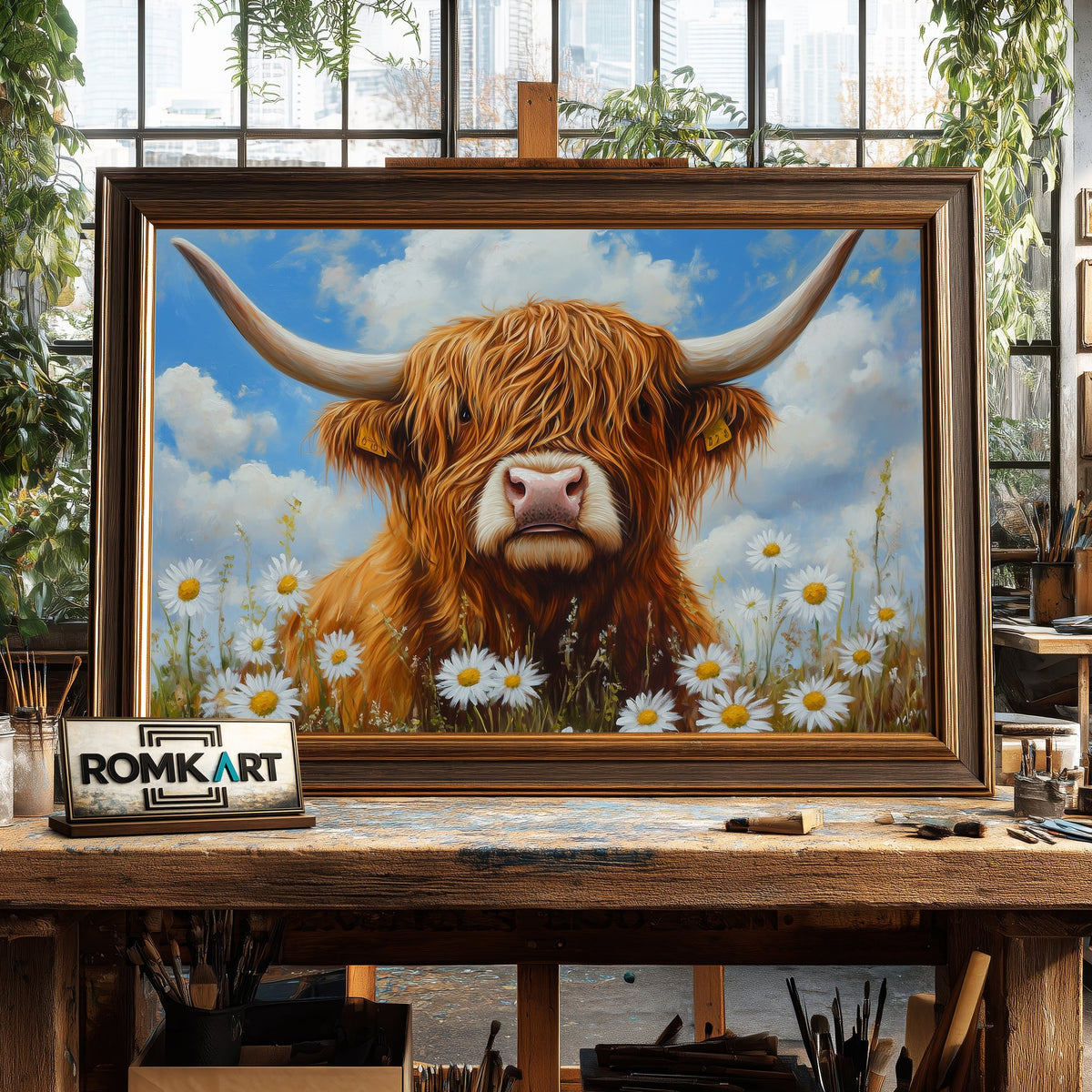 Highland Cow Flowers Farm Animal Oil Painting - image 2