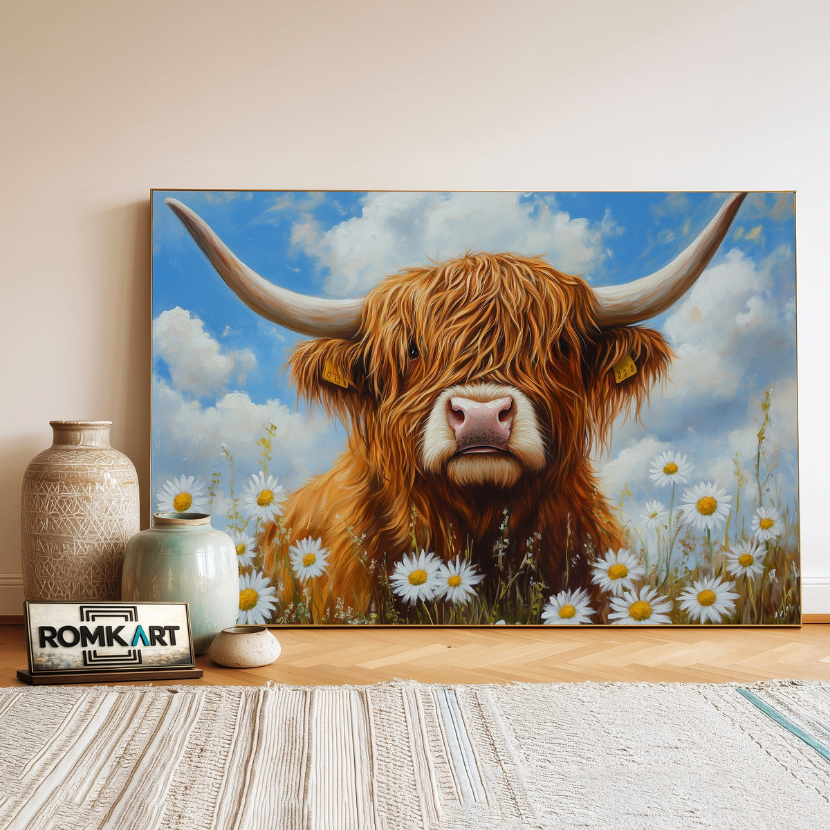 Highland Cow Flowers Farm Animal Oil Painting - image 3