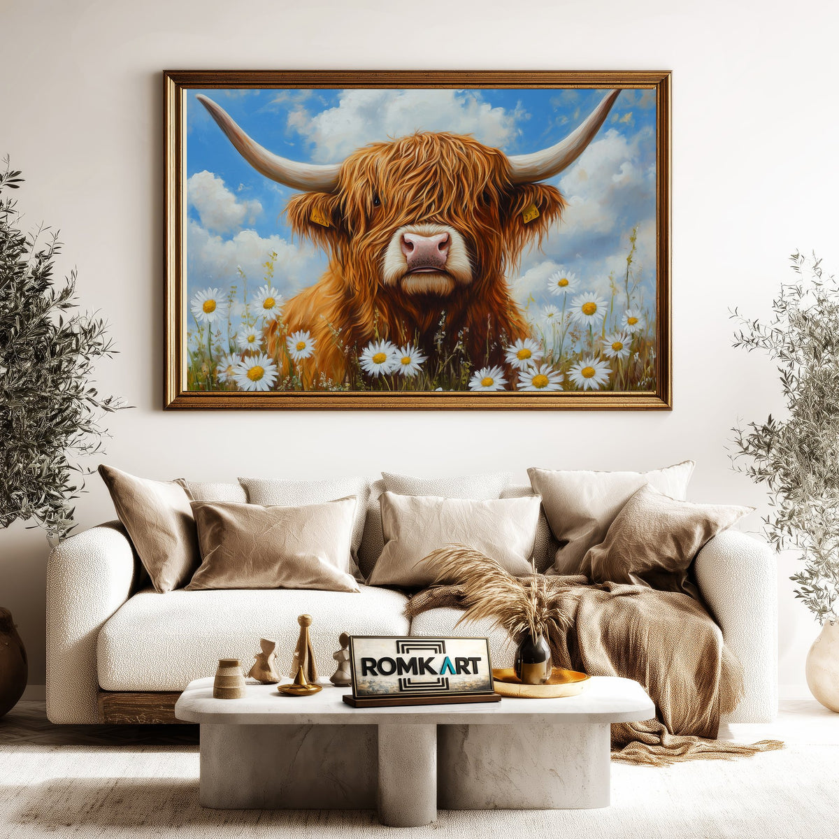 Highland Cow Flowers Farm Animal Oil Painting - image 5