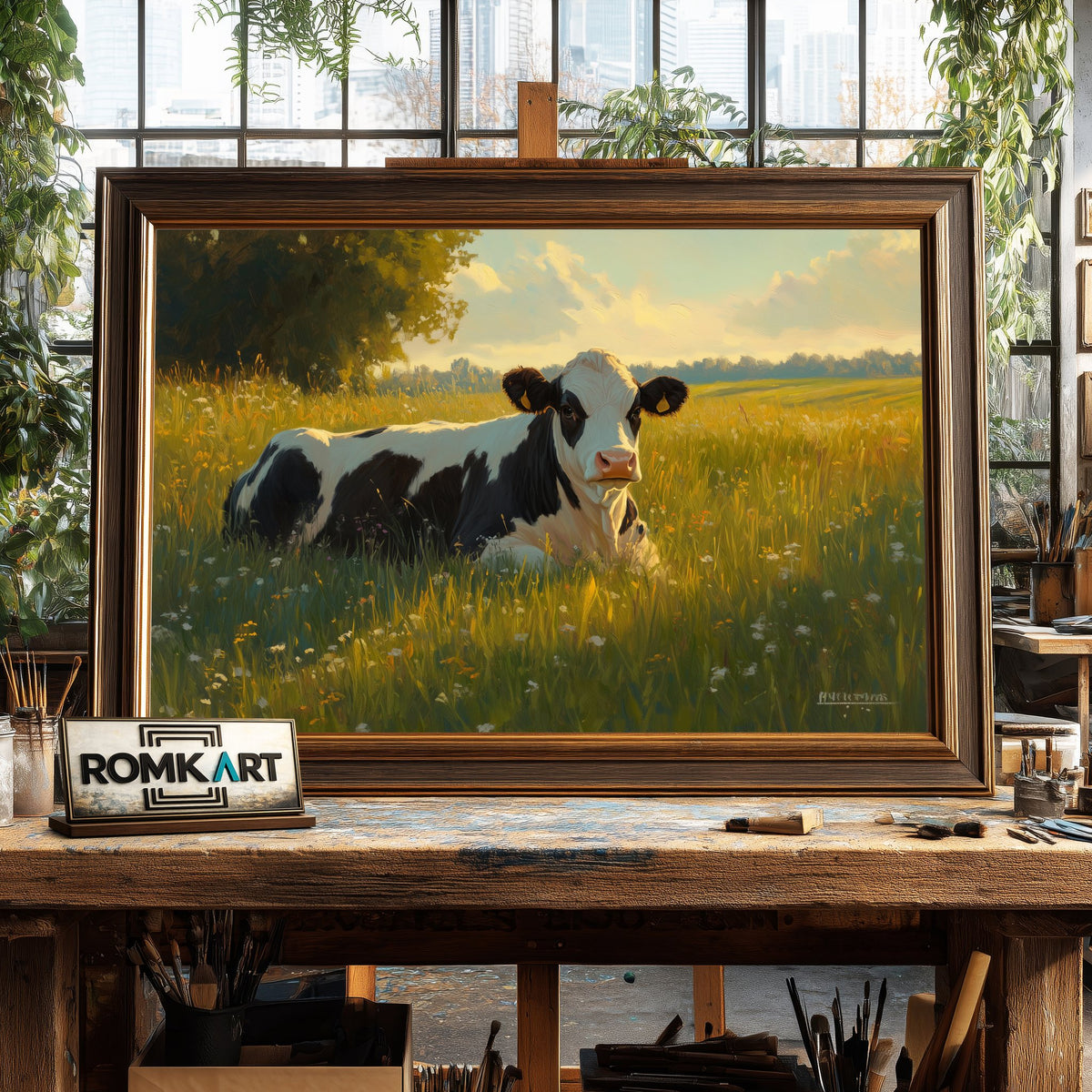 Holstein Cow Sunlight Farm Animal Oil Painting - image 2
